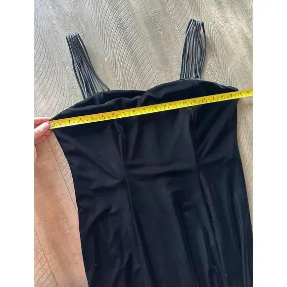 Vintage Molly Malloy Evening Black Velvet Strappy Maxi Cocktail Dress Size 14​ - Picture 7 of 9
